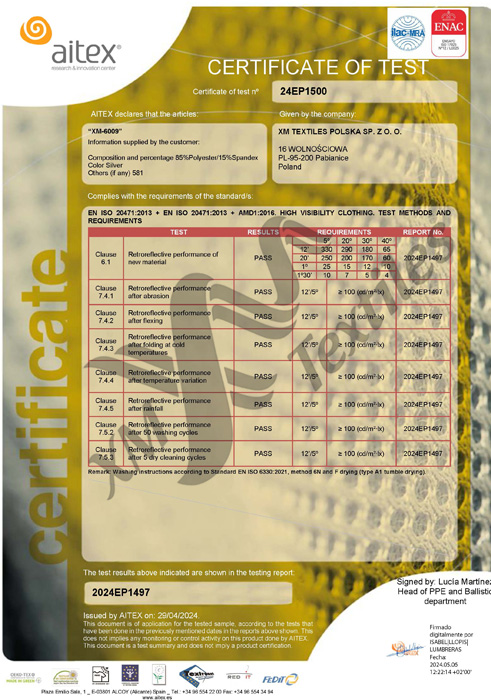 XM-6009: EN 20471 (50×60°C)