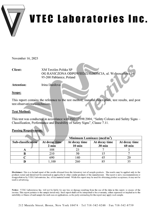 XM-4000 Lumi: EN ISO 17398 test report